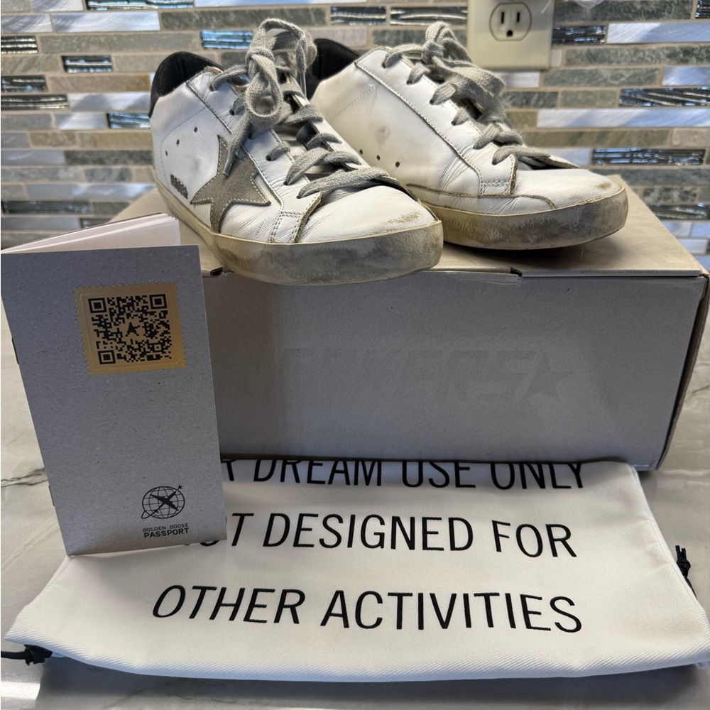 Golden Goose White and Gray Star Sneakers